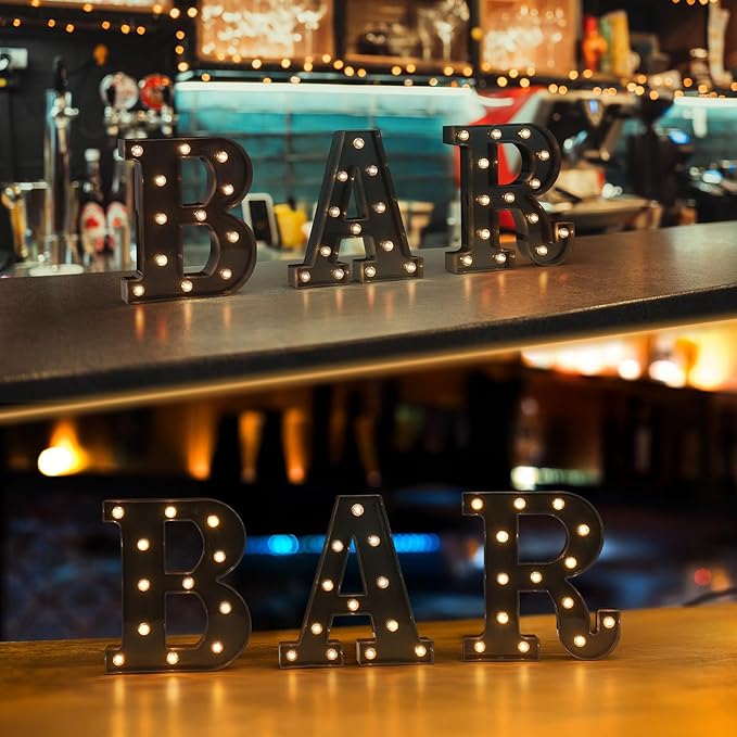 Foaky Black LED Letter Lights for Room Decor - Bedroom Wall Decor, Alphabet Lights for Home, Wedding, Party - Battery Operated （V）