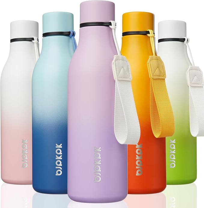 BJPKPK Insulated Water Bottles, 18 oz Stainless Steel Metal Water Bottle with Strap, BPA Free Leak Proof Thermos, Mugs, Flasks, Reusable Water Bottle for Sports & Travel, Dreamy Purple