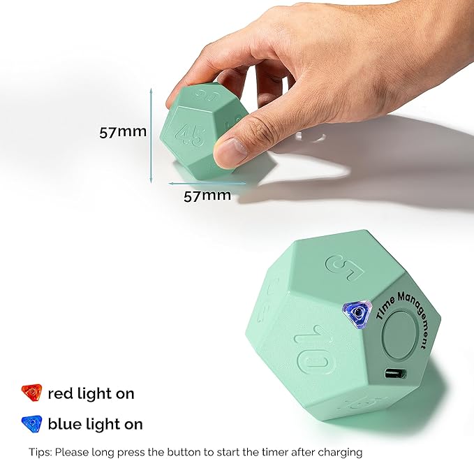 KADAMS Pomodoro Cube Timer Productivity-11 Preset Countdowns, Flip-to-Start Gravity Activation - Sound Vibrate Mute Rechargeable - Ideal for ADHD Kid Kitchen Classroom Cook Study Exercise - Green