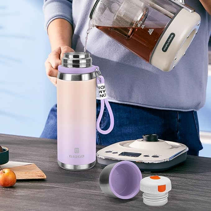 Stainless Steel thermo Bottles with cup 700ml/23.7oz Vacuum Insulated Bottle for hot and cold coffee drink water thermo flask with cup.(Gradient Purple,700ml)