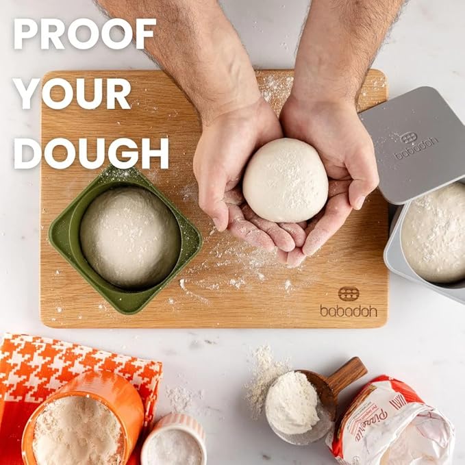 Babadoh Pizza Making Accessories | Pizza Dough Proofing Containers with Lids | Set of 3 | Dough Colour | Original Size (make 12" Pizzas)