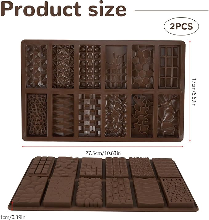 2 Pcs Brown Mini Chocolate Bar Mold for Dubai, Candy Silicone Mold