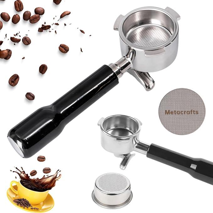 Espresso Portafilter 51mm Double Spouts Compatible with Delonghi Dedica EC680 and EC685 as well as SMEG and EUPA coffee machine models- Stainless Steel Filter Basket & Puck Screen Included (Black)