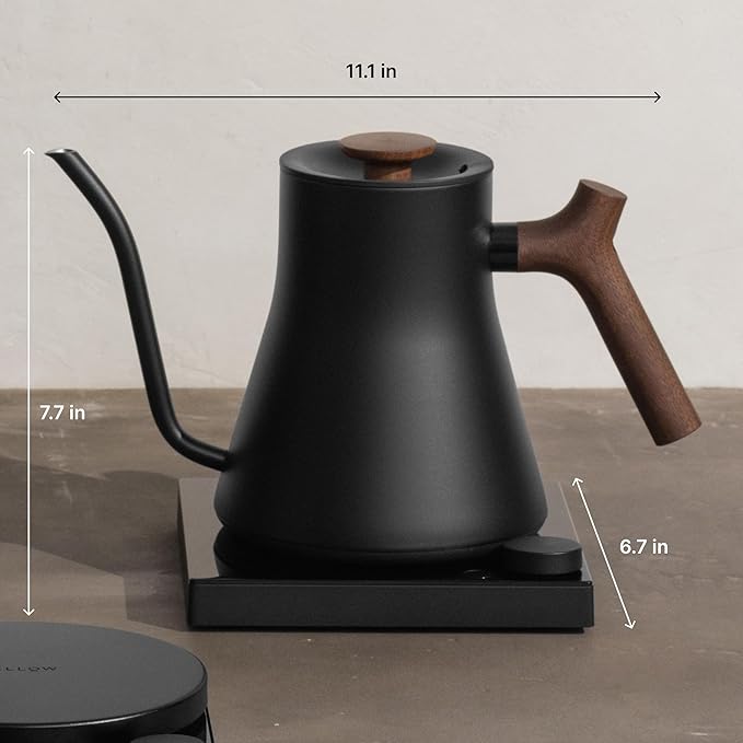 Fellow Stagg EKG Pro Studio Edition Electric Gooseneck Kettle - Pour-Over Coffee, Tea, Quick Heating, Precise Temperature Control, Scheduling, Built-in Brew Timer-Matte Black with Walnut Handle, 0.9 L