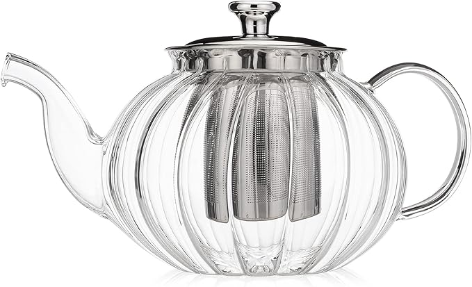 Teabloom Vienna Glass Teapot – Stain-Free Heatproof Glass – Stovetop Safe – Removable Stainless Steel Infuser – Perfect for Loose Leaf Tea – 37 oz. / 1100 ml (3-4 Cups)