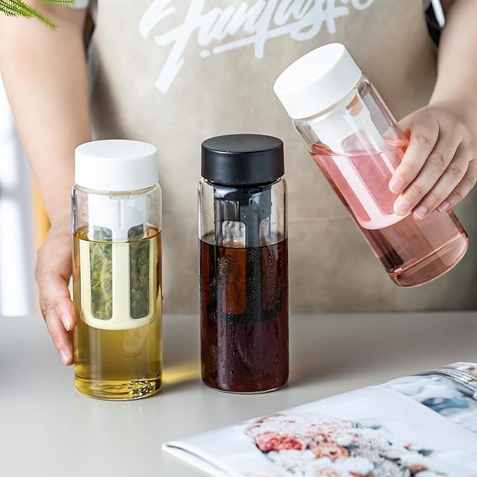 19oz Cold Brew Bottle, Cold Brew Maker with Removable Filter, BPA - Free Portable Cold Brew Tea Bottle for Iced Tea, Cold Brew & Fruit Infusion (Black)