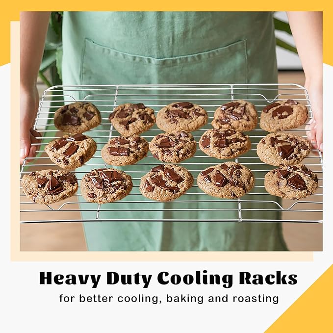P&P CHEF Baking Cooling Rack Set for Cooking Roasting, 4-Piece Stainless Steel Wire Racks for Oven Use, Healthy & Dishwasher Safe, Rectangle, 15.3 Inch