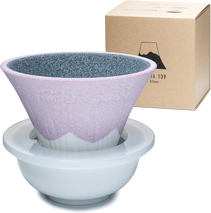 Ceramic Reusable Coffee Filter Dripper Paperless Sustinable Mt. Fuji Made in Japan (Cherry blossoms)