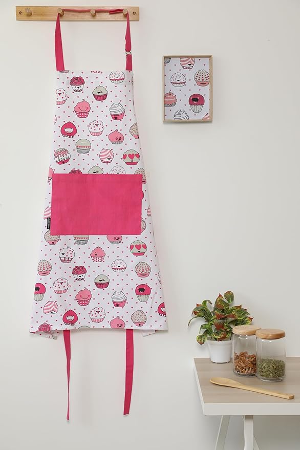AMOUR INFINI Cotton Aprons for Women with Pocket, Adjustable Strap & Waist Ties - Printed Aprons for Baking, Cooking, Gardening (27.5 x 33 Inches)