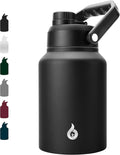 BJPKPK 64 oz Insulated Water Bottle, Dishwasher Safe Half Gallon Water Bottle with Ergonomic Handle, BPA Free Leak Proof Water Jug for Sports, Metal Thermos with Anti-slip Bottom, Black