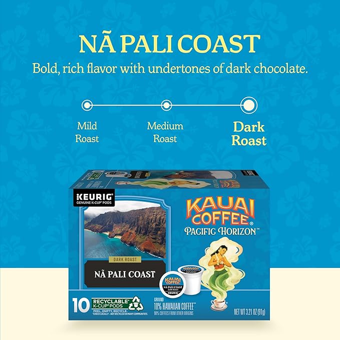 Kauai Coffee Na Pali Dark Roast - Compatible with Keurig K-Cup Brewers, 10 CT (Pack of 6)