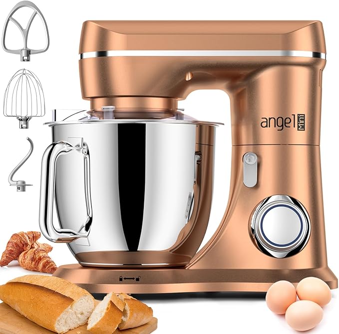 Mini Angel Stand Mixer,10-Speed 5QT Kitchen Electric Mixer,Tilt-Head Food Mixer with Dough Hook, Wire Whisk, Flat Beater, Stainless Steel Bowl (Champagne)