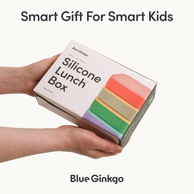 BLUE GINKGO Silicone Lunch Box Set – Durable Heavy-Duty Silicone Bento Box, Microwave, Freezer, Dishwasher Safe – Airtight, BPA Free (Made in Korea, Grey)
