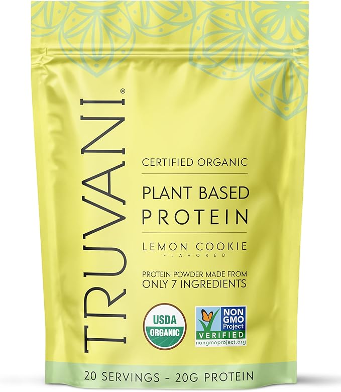 Truvani Vegan Pea Protein Powder | Lemon Cookie | 20g Organic Plant Based Protein | 20 Servings | Keto | Gluten & Dairy Free | Low Carb | No Added Sugar