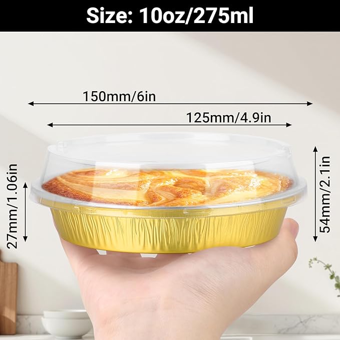 EUSOAR Cake Pans with Lids, 50pcs 10oz/275ml Aluminum Disposable Ramekins Oven Safe Muffins Liner, Foil Baking Cups Cheesecakes Creme Brulee Container Pie Holders for Bakery Wedding Birthday Party