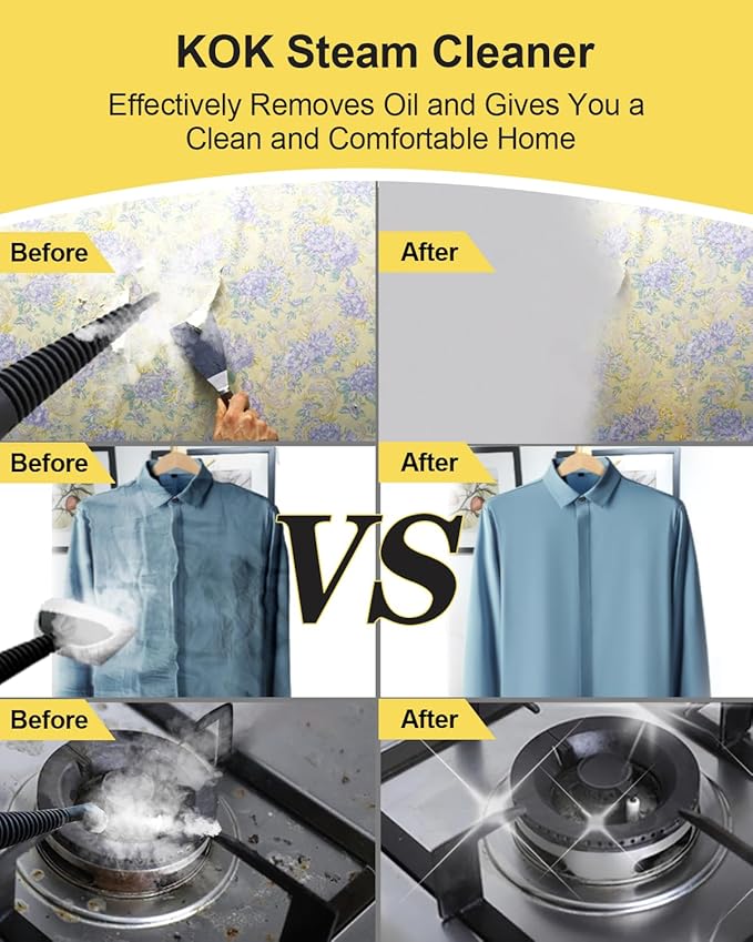 KOK Handheld Steam Cleaner, 221°F High-Temperature, 10-in-1 Accessory Kit, Multi-Surface Cleaning，for Kitchen/Bathroom/Car/Floors