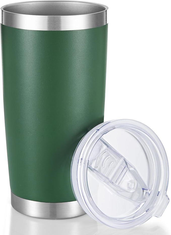 20 oz Tumbler Stainless Steel Tumblers with Lid Double Wall Vacuum Insulated Coffee Mug 20oz Powder Coated Cup for Hot and Cold Drinks, Dark Green, 1 pack