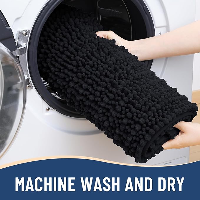 Arotive Luxury Chenille Bathroom Rug Mat, Extra Soft Thick Absorbent Shaggy Bath Rugs, Non-Slip Machine Wash Dry, Plush Bath Mats for Bathroom, Shower and Tub, 36x24, Black