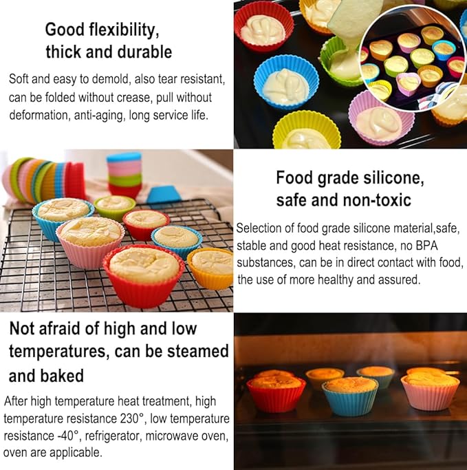 AKOAK Reusable Silicone Non-stick Baking Cups, Cake Molds, Kitchen Baking Cooking Accessories, DIY Cake Making Tools - Pack of 10 (Blue)