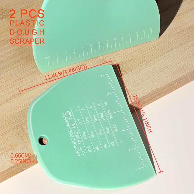 Teenitor 2 Pcs Dough Scraper, Dough Scraper Plastic Bench Scraper, Dough Cutter, Multipurpose Food Scrapers for Dough, Bread Green