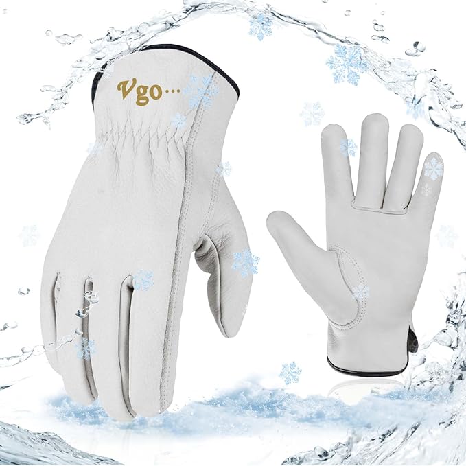 Vgo... Lined Winter Cow Grain Leather Gloves, 32℉ or Above (1 Pair,Size XL, Cream, CA9501F)