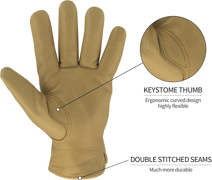 Leather Work Gloves for Men & Women, Reinforced Durable Gardening Gloves,Cowhide Work Gloves,Puncture & Cut Resistant