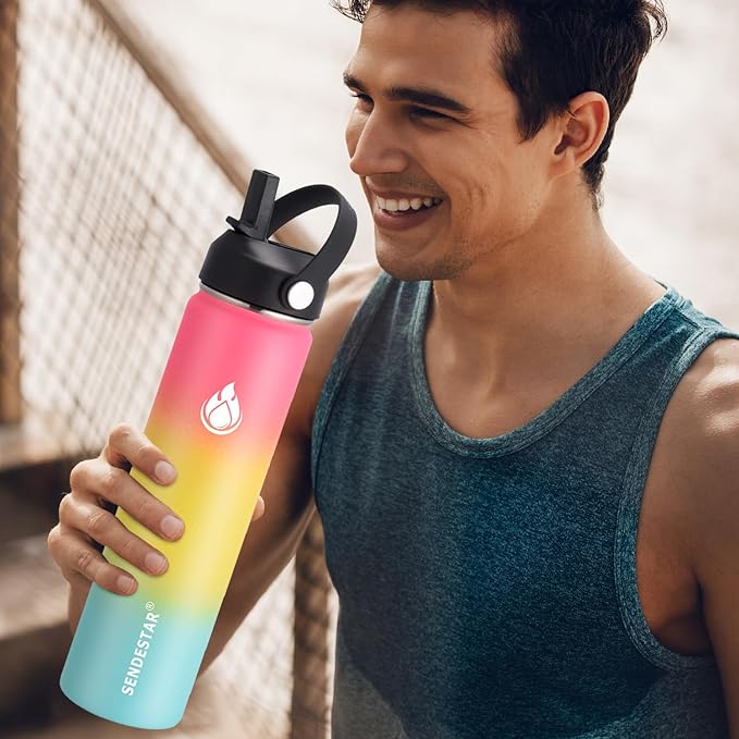 SENDESTAR Water Bottle 40oz Double Wall Vacuum Insulated Leak Proof Stainless Steel Sports Water Bottle—Wide Mouth with New Flex Straw Lid & Spout Lid (Sobert)
