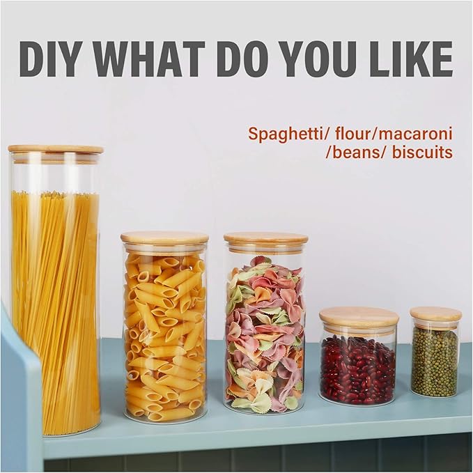 Glass Food Storage Containers Jars with Airtight Bamboo Lid 30 oz 8 pcs, 890 ml Pantry Organization Jar, Glass Terrarium with Lid, Spice, Flour and Sugar Container, Canister Set for Kitchen Counter