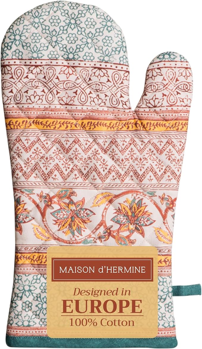 Maison d' Hermine Oven Gloves 100% Cotton Oven Mitt 7" x 13" with Loop Heat Resistant, BBQ, Cooking Gloves, Baking, Grilling, Kitchen, Handling Hot Pans (Pack of 1, Nila)