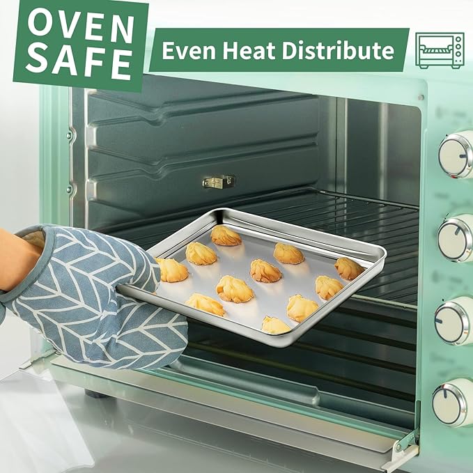 Baking Sheets Set of 2, HKJ Chef Cookie Sheets 2 Pieces Stainless Steel Baking Pans & Toaster Oven Tray Pans, Rectangle Size 9L x 7W x 1H inch & Non Toxic & Healthy & Easy Clean