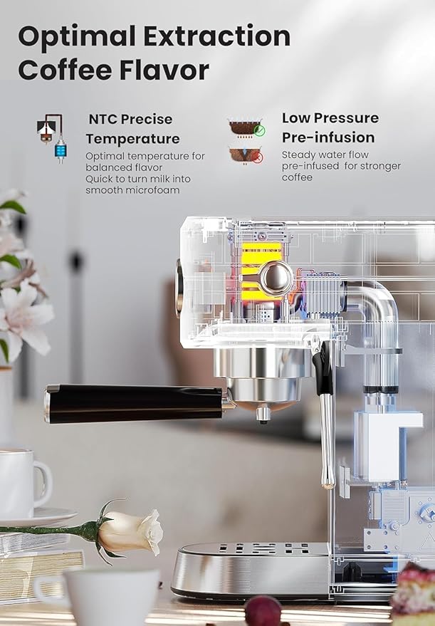 Gevi Commercial Espresso and Coffee Makers, Professional 20 Bar Espresso Maker with Milk Frother, Stainless Steel Expresso Coffee Machines for Home, Compact Cappuccino Machine, Great Gift