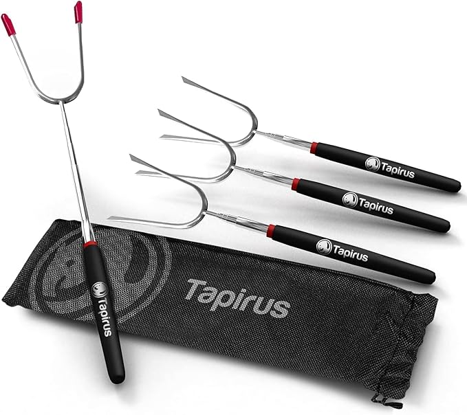 Tapirus Marshmallow Roasting Sticks | Set of 4 Extra Long Retractable Campfire Sticks | Protect Kids with Insulated Handles | Extendable Smore & Hot Dog Skewers | Heavy Duty Metal Camping Accessory