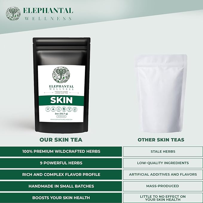 Elephantal Wellness Premium Skin Herbal Tea | Radiance & Clarity Support with Burdock, Dandelion, Calendula & Lavender | Non-GMO, Caffeine-Free, Handmade Loose Leaf Blend, 2oz Loose Leaf, 20 Servings