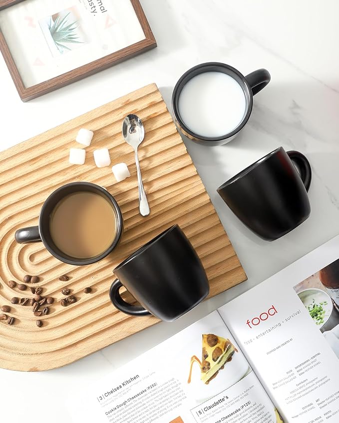 Hasense Espresso Cups Set of 4 Perfect for Demitasse, Cappuccino, Tea Bag and Juice, 5 Ounce Ceramic Stackable Mini Coffee Mugs Suit for Espresso Machine and Coffee Maker, Black