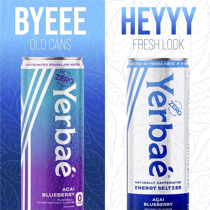 Yerbaé Energy Seltzer - Acai Blueberry, No Sugar/Calories/Carbs. Energized by Yerba Mate, Naturally Caffeinated, Plant-Based, Healthy Alternative to Coffee Sugary Sodas, Pack of 12, 12oz cans