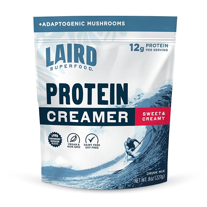 Laird Superfood Non-Dairy Protein Creamer, Sweet & Creamy + Adaptogens, Superfood Creamer with Functional Mushrooms, 12g Protein Per Serving, 8oz Bag