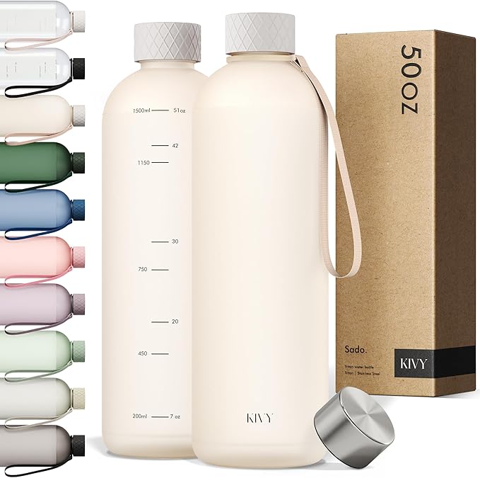 KIVY Slim Water Bottle 50oz [Lightweight & Shatterproof] - Reusable Tritan Water Bottle - Leak Proof Water Bottle for Women & Men - No Spill - Dishwasher Safe