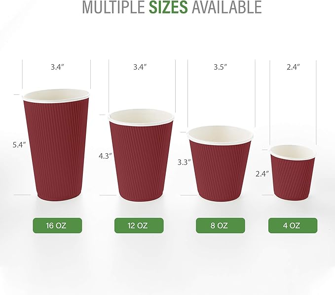 4 oz Crimson Paper Coffee Cup - Ripple Wall - 2 1/2" x 2 1/2" x 2 1/4" - 500 count box
