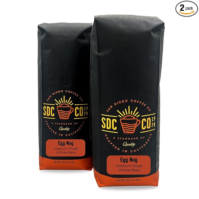 San Diego Coffee Egg Nog, Medium Roast, Whole Bean Coffee, 16-Ounce Bags (Pack of 2) Café en grano tostado