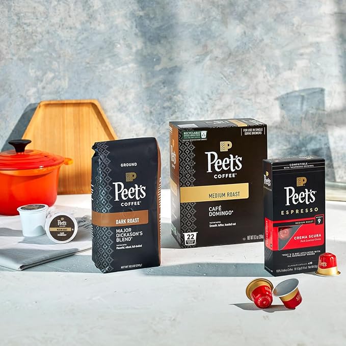 Peet's Coffee, Single Serve Coffee Pods Variety Pack - Major Dickason's Blend, Big Bang, French Roast, Café Domingo, Organic Alma De La Tierra, House Blend, 60 Count (6 Boxes of 10 Pods)