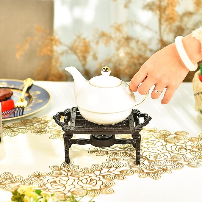 Sungmor Heavy Duty Cast Iron Teapot Dish Warmer Stable Holder for Tealight Stand | Tealight Warmer Decorative Stove for Villa Yard Balcony-Square
