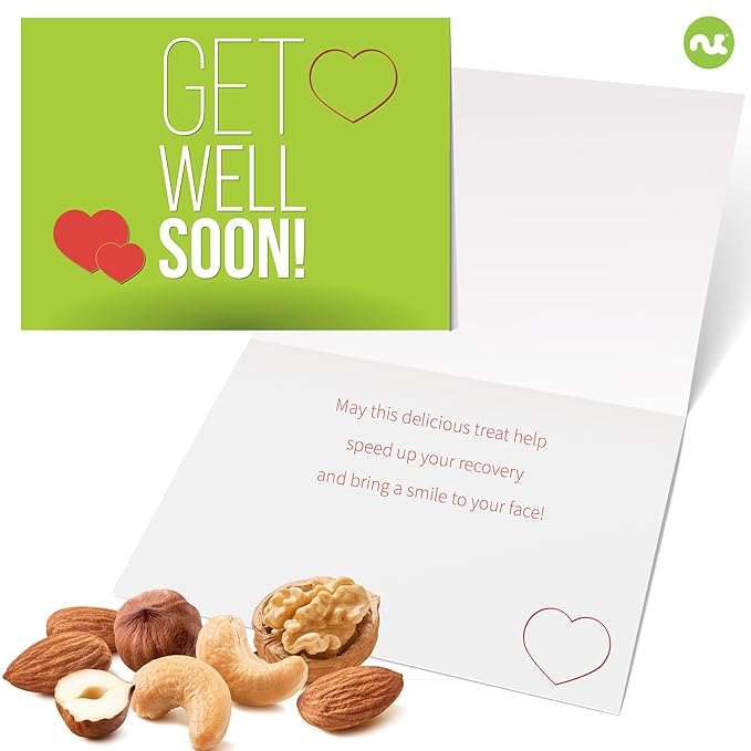 NUT CRAVINGS Gourmet Collection - Get Well Soon, Nuts & Dried Fruits Tower Gift Basket with Get Well Soon Ribbon (12 Assortments) Food Arrangement, Healthy Snack Care Package, Food Assortments