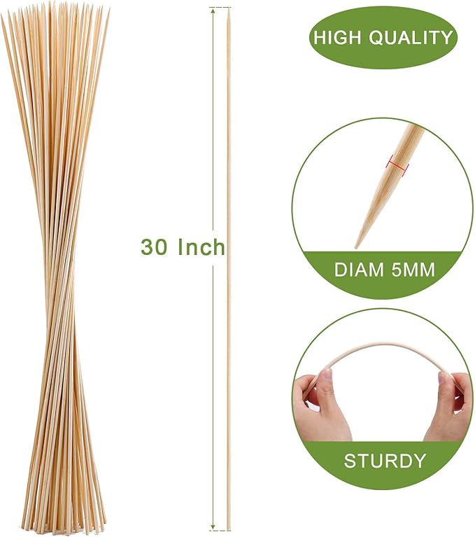 60 PCS Bamboo Marshmallow Roasting Sticks, SMores Skewers for Fire Pit, Extra Long 30 Inch Heavy Duty 5mm Thick Wooden SMores Sticks for Open Fire Pits Roaster Barbecue Hot Dog Camping Kebab Sausage
