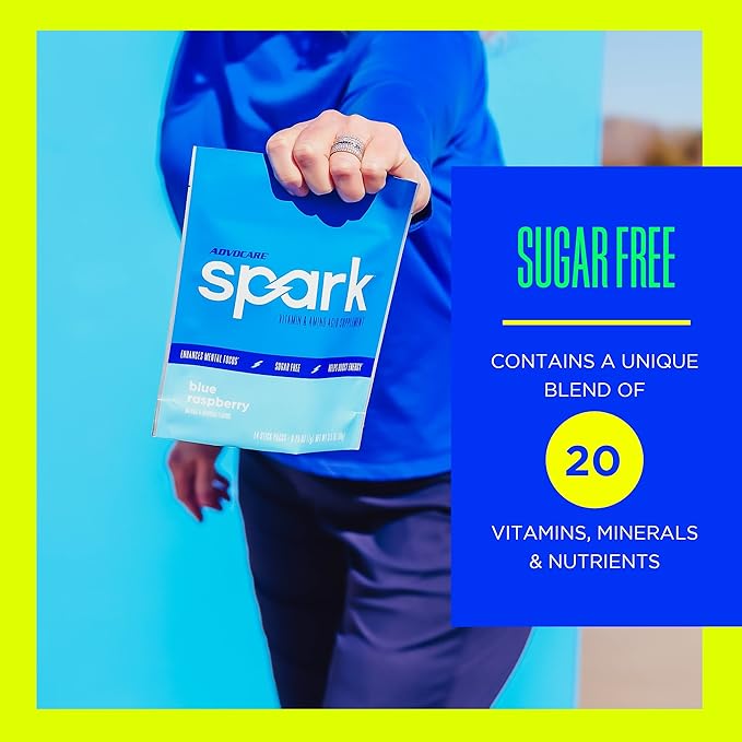 AdvoCare Spark - Energy Drink Mix - Vitamin & Amino Acid Supplement - Supports Energy & Focus* - Portable Immune Support* - Sugar-Free - Blue Raspberry, 14 Stick Packs (3.5 oz)