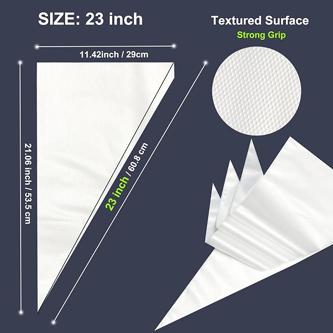 23 inch Frosting Piping Bag Disposable, AMBESTAR 100 Pieces Professional Clear Huge Thickened Cake Decorating Bag for Cream Frosting, Cakes and Cookies Decoration, Baking Lovers Accessories