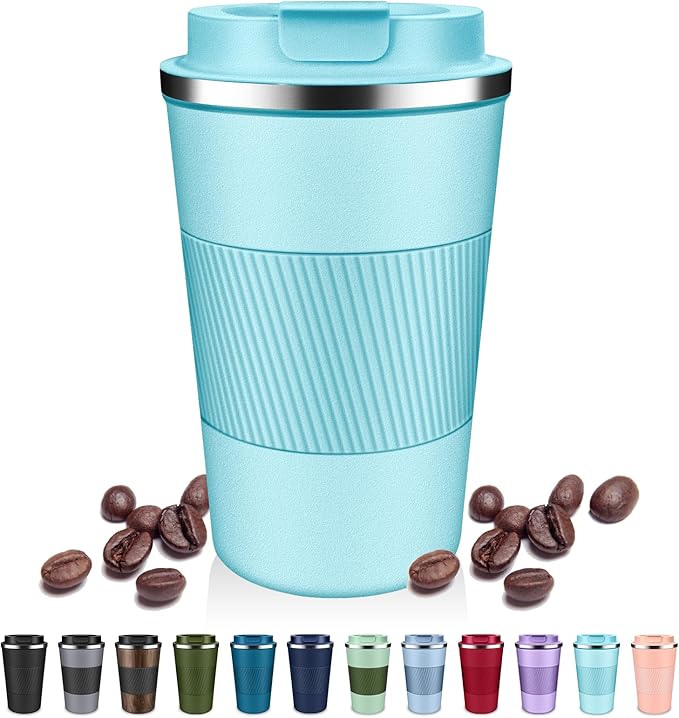 Insulated Coffee Tumblers with Flip Lid 12oz / 17oz, Stainless Steel Travel Coffee Mug Leak Proof, Vacuum Insulated Coffee Mug Reusable Cup, Keeps Cold and Hot for Coffee Tea