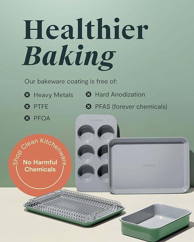 Caraway Nonstick Ceramic Small Baking Sheet Duo (9x13”) – Non-Toxic, PTFE & PFOA Free – Oven Safe – Aluminized Steel Core – Mini Sheet Pan for Baking, Roasting & More - White