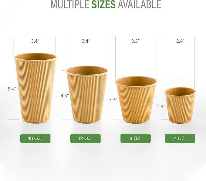 Restaurantware 4 Ounce Ripple Wall Disposable Coffee Cups, 500 Insulated Kraft Paper Tumblers with Rolled Rim Design, Lids Sold Separately for Hot Drinks like Tea, Hot Chocolate and More
