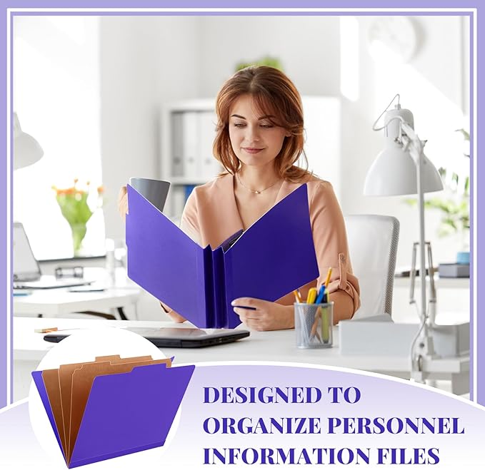 12 Pcs Classification Folders Letter Size, Back to School Supply for Teacher, Student, 3 Dividers Pressboard File Folder Bulk with 2 Fasteners, 3.5 Inch Expanding File Organizer (Purple)