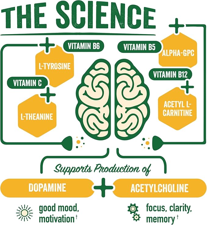 BrainJuice Focus & Energy Drink Shots, Nootropics with Alpha GPC, B Vitamins & Organic Green Tea Caffeine, Supports Focus, Memory & Clarity, Non-GMO, Gluten Free, Peach Mango, 2.5 fl oz, 12 Pack